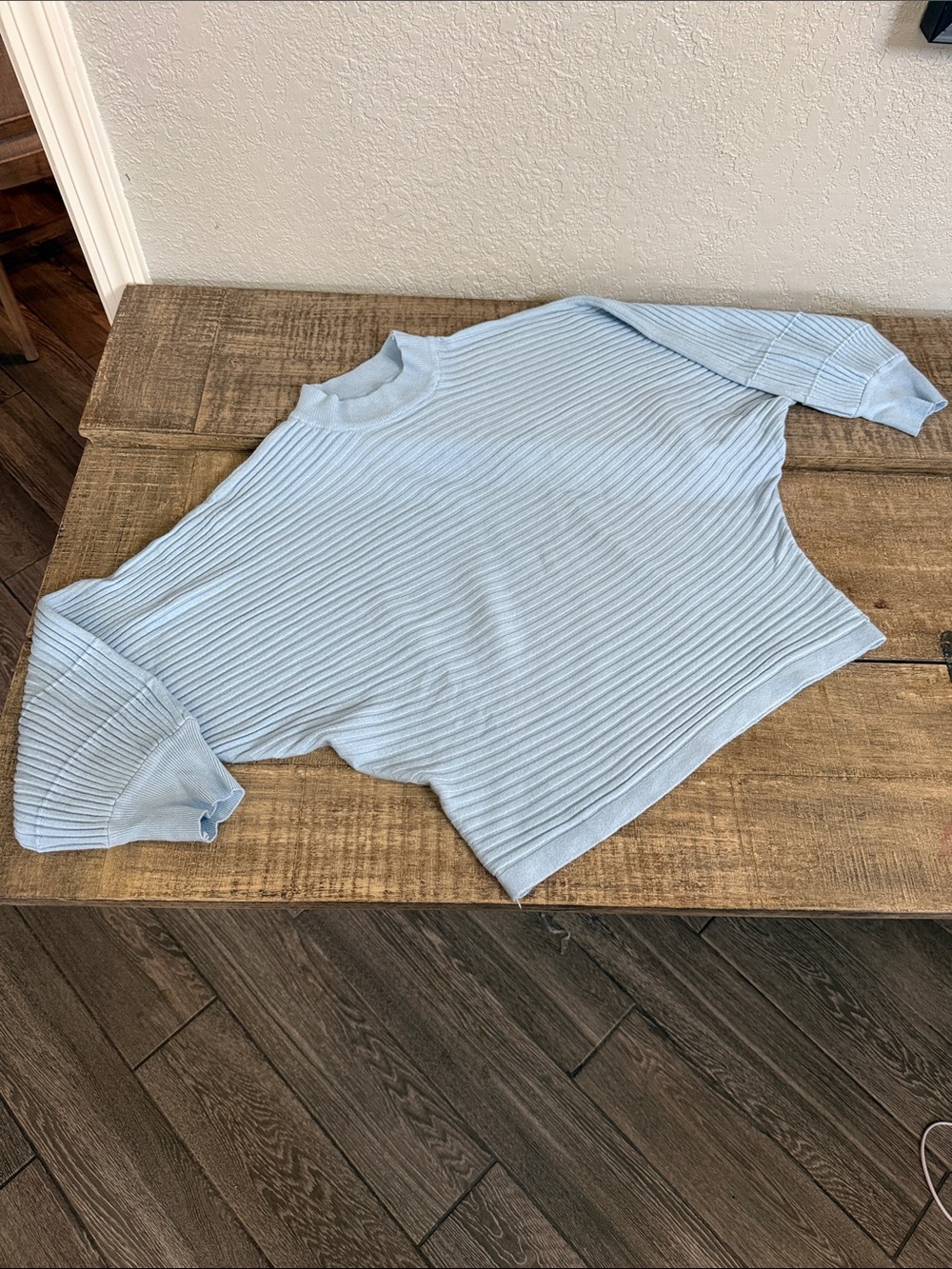 Light Blue Ribbed Boatneck Bat Winged Sweater